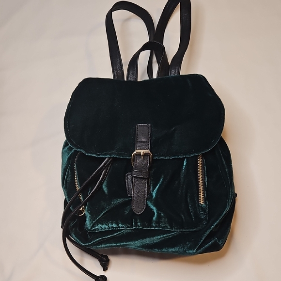Handbags - Mini Backpack Green Velvet/Velour W Gold Hardware Drawstring